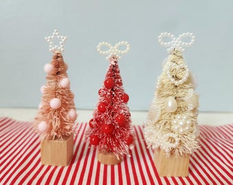2" Miniature Bottle Brush Christmas Tree – Hand-Decorated Dollhouse Village