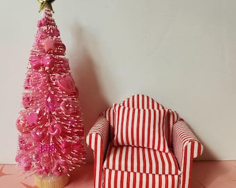 6" Barbie Pink Bottle Brush Christmas Tree – Modern Dollhouse Decor (1:12 Scale)