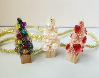 2" Miniature Dollhouse Christmas Tree 1:12 Scale - Bottle Brush Decorated Village Holiday