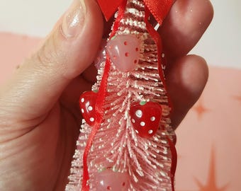 4" Pink Bottle Brush Christmas Tree – Modern Dollhouse Decor (1:12 Scale)