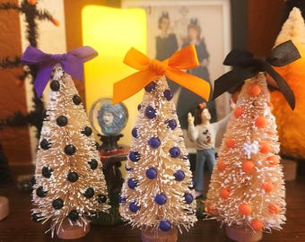 4" Miniature Dollhouse Halloween Tree 1:12 Scale - Bottle Brush Decorated Village Holiday