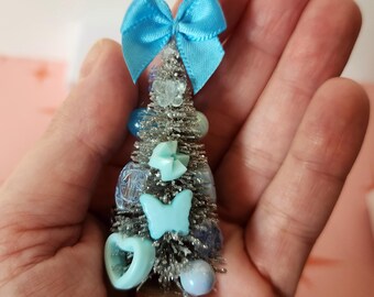 3" Silver Glitter Bottle Brush Christmas Tree – Modern Dollhouse Decor (1:12 Scale)