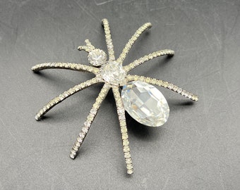 Large Rhinestone Spider Brooch 3.5 Inches