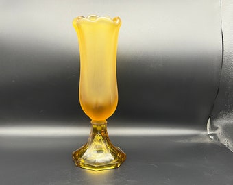 Beautiful Harvest Gold Fenton Swung Glass Vase on Octagon Pedestal 100 Anniversary