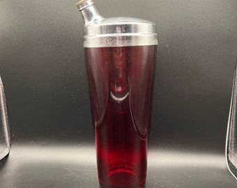Vintage Brilliant Ruby Red Cocktail Shaker with Chrome Lid