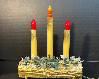 Blow Mold Yule Log with 3 Candles Electric 1950's