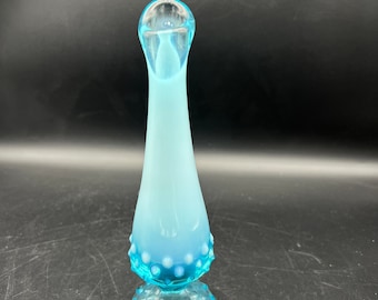Beautiful Blue Opalescent Fenton Vase MCM Hobnail Bottom