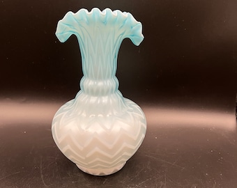 Fenton Blue Ombre Quilted Chevron Optic Art Glass Vase