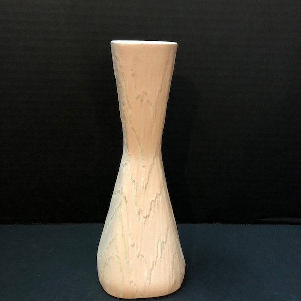 Vintage Shawnee Pottery Fairywood Pink Bud Vase 1950's Textured Wood Like Design