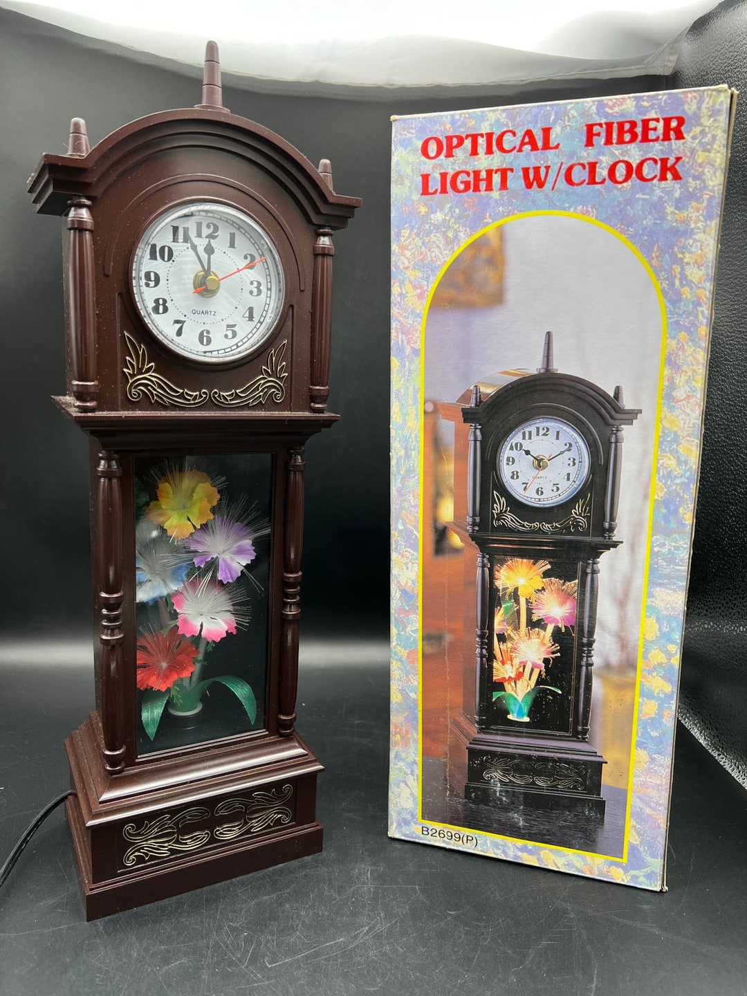 Vintage Tabletop Grandfather Clock Fiber Optic Floral Center Etsy