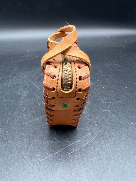 Leather Tooled Bowling Bag Coin Purse with Zipper - image 2