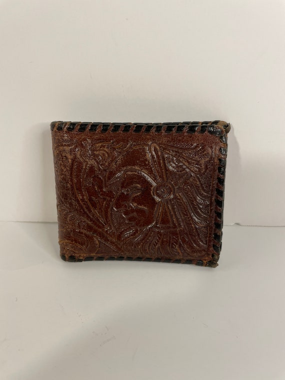 Vintage Child's Leather Tooled  Wallet Aztec Mayan