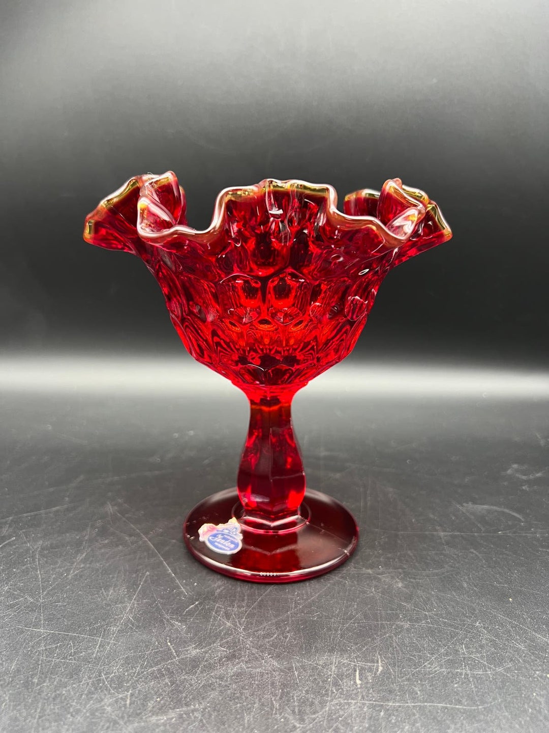 Fenton Ruby Red Bowl Ruffle Fenton Ruby Red Thumbprint Small Ruffled Compote - Etsy