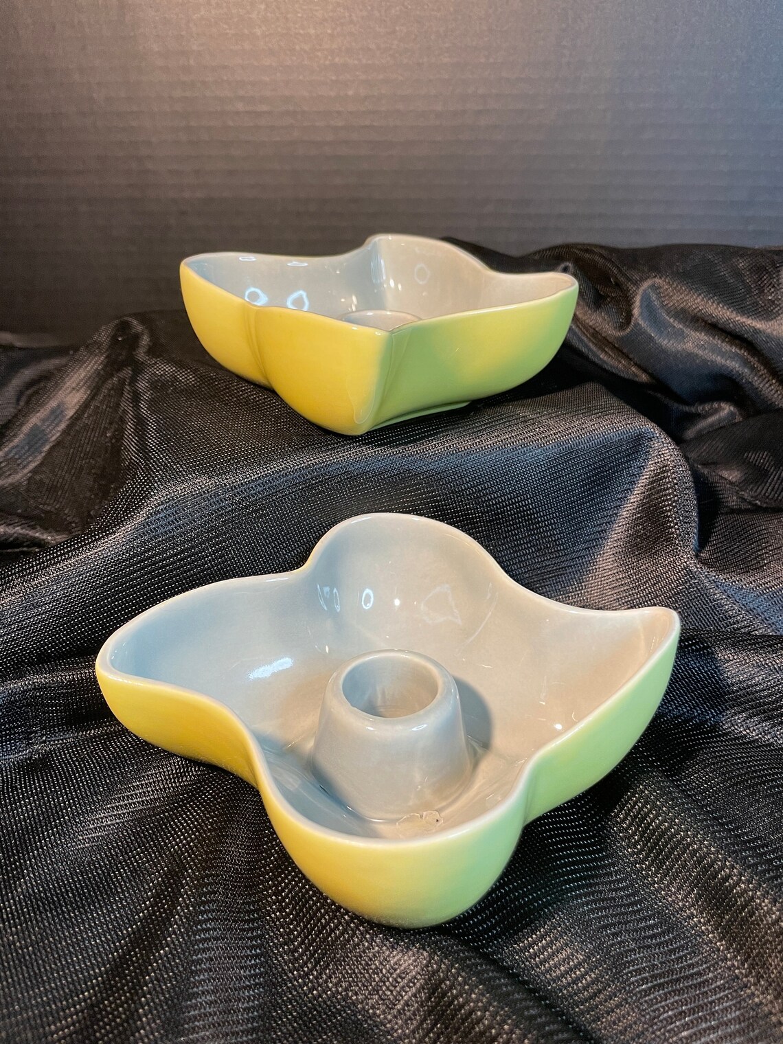 MCM Red Wing Pottery Candle Holders B1411 Brilliant Yellow Etsy