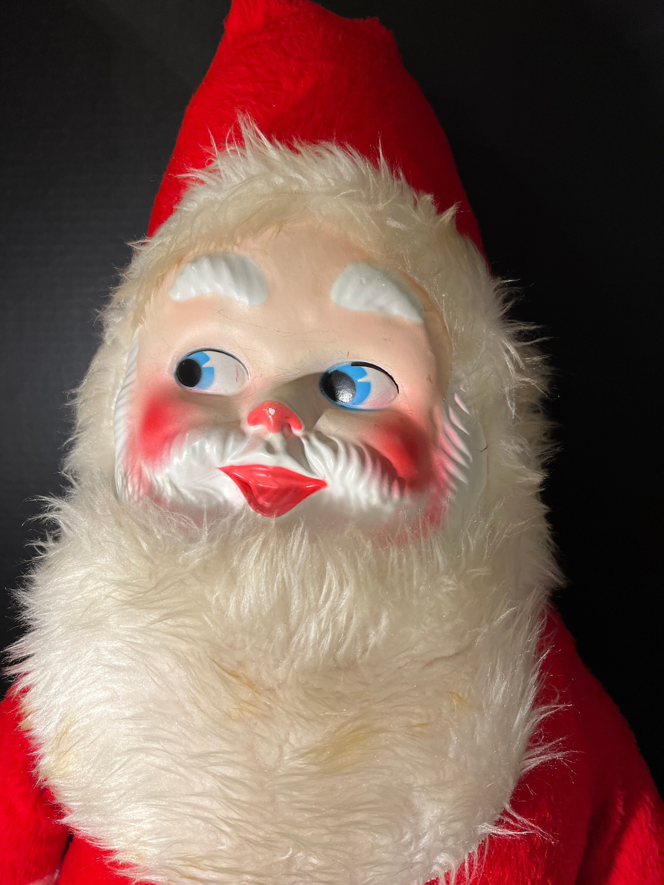 LARGE Roly Poly Santa Claus Celluloid Face 1960's 28 Inches