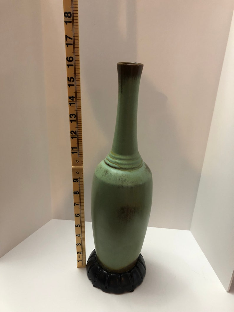 Frankoma Prairie Green Pottery Tall Vase Signed and Numbered