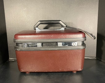 Vintage Samsonite Sentry II Train Case Overnight Bag Suitcase Dark Brown Burgundy