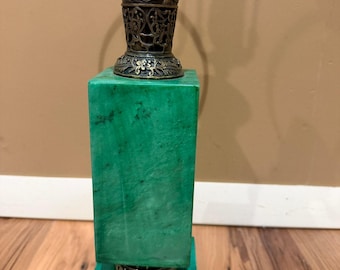 Vintage Green Stone Table Lamp with Finial Malachite Quartz Marble