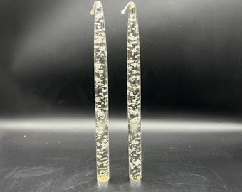 NOS Lucite Acrylic Faux Candles Clear with Silver Flecks 10 Inches