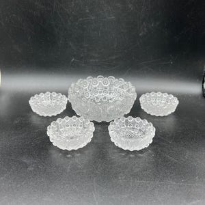 Antique American Brilliant Period Glass Master Salt and 4 Salt Cellars
