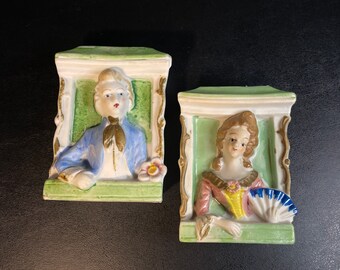 Victorian Couple Sitting in a Window Wall Pocket Occupied Japan Bisque