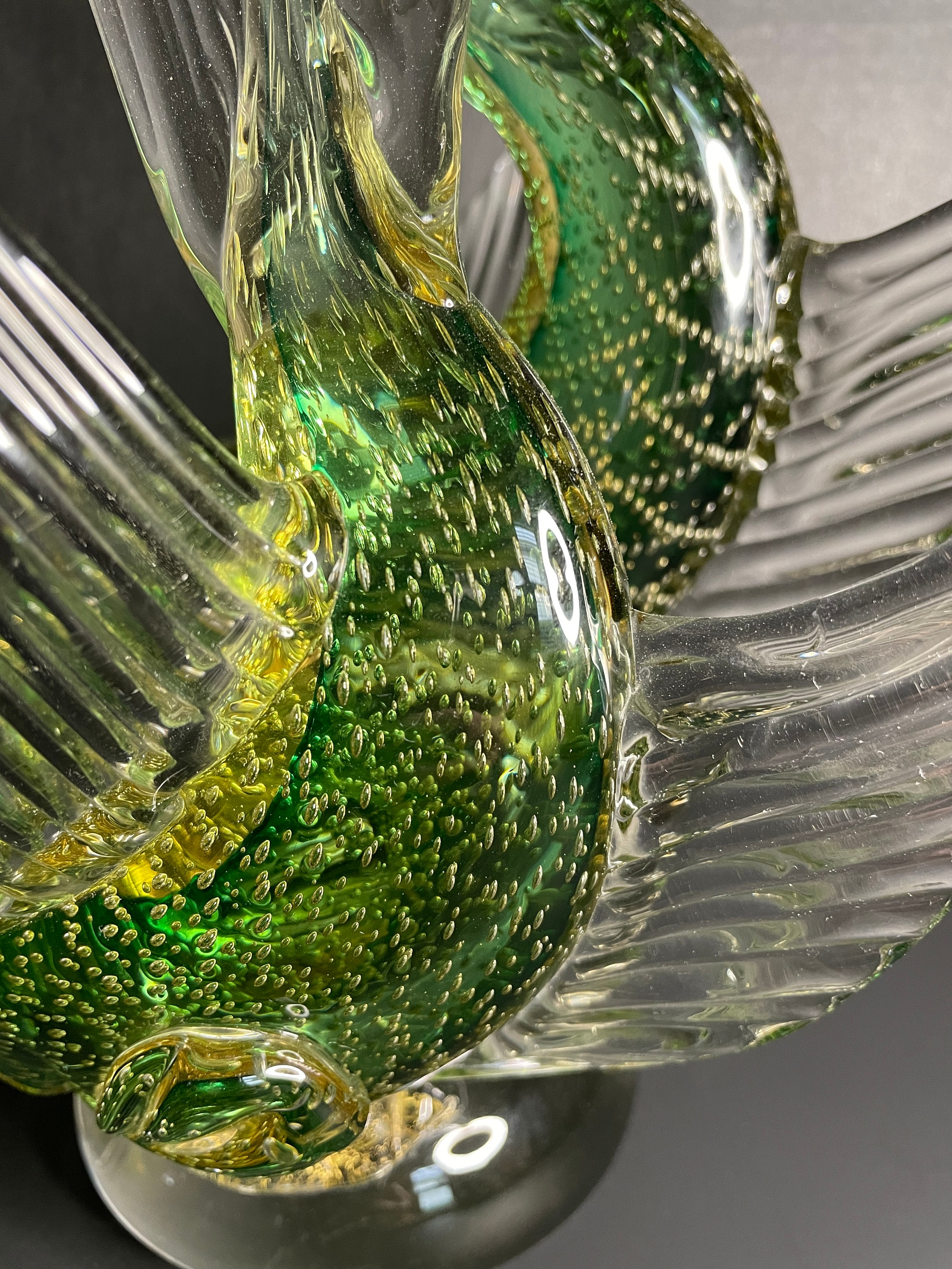 工芸品 Alfredo Barbine 1960's Alfredo Barbini Murano Green and Amber Cased