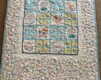 Baby Boy Vintage Fabric Handmade Quilt Machine Quilted