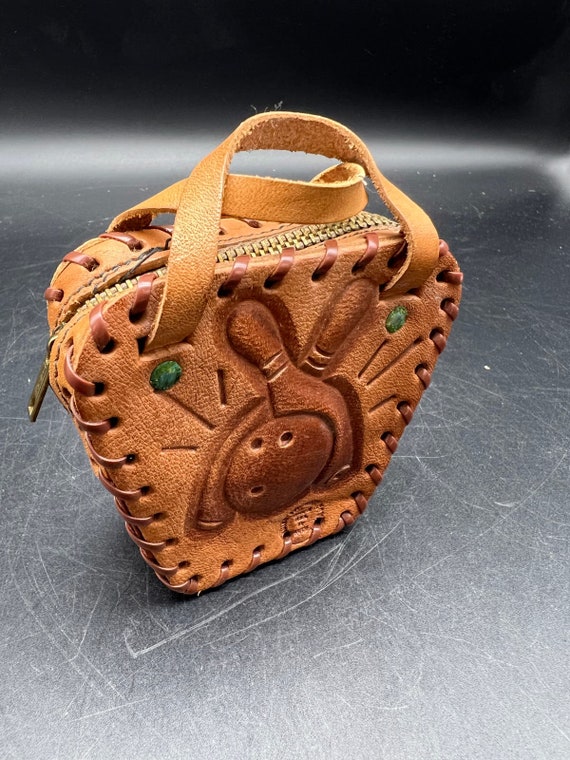 Leather Tooled Bowling Bag Coin Purse with Zipper - image 3