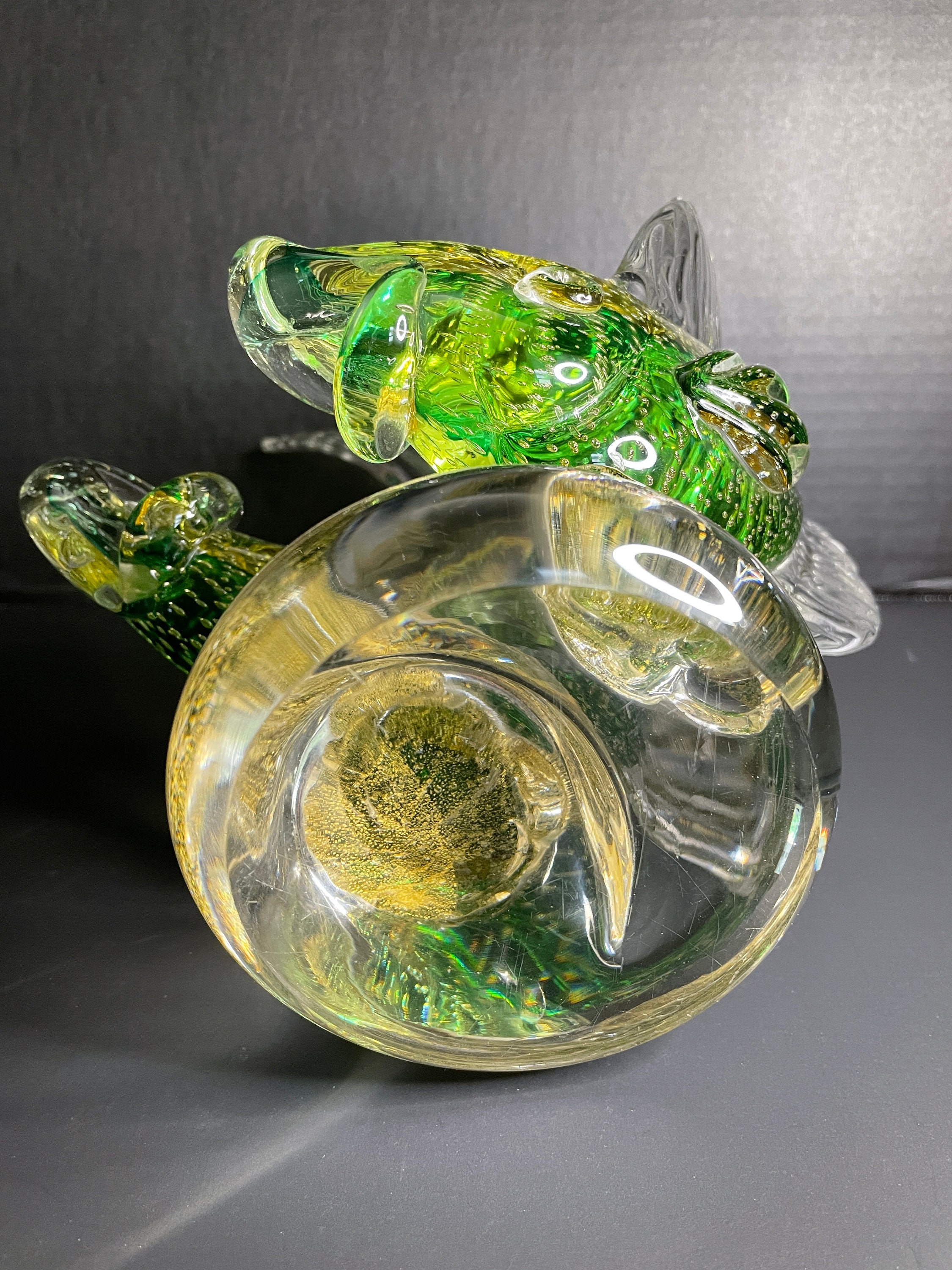 工芸品 Alfredo Barbine 1960's Alfredo Barbini Murano Green and Amber Cased