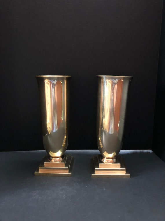 Vintage Solid Brass Altar Vases Art Deco Etsy