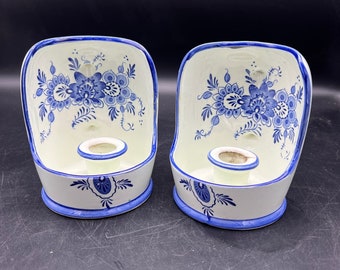 Finger Candle Holders or Wall Candle Holders Holland Dutch Blue and White