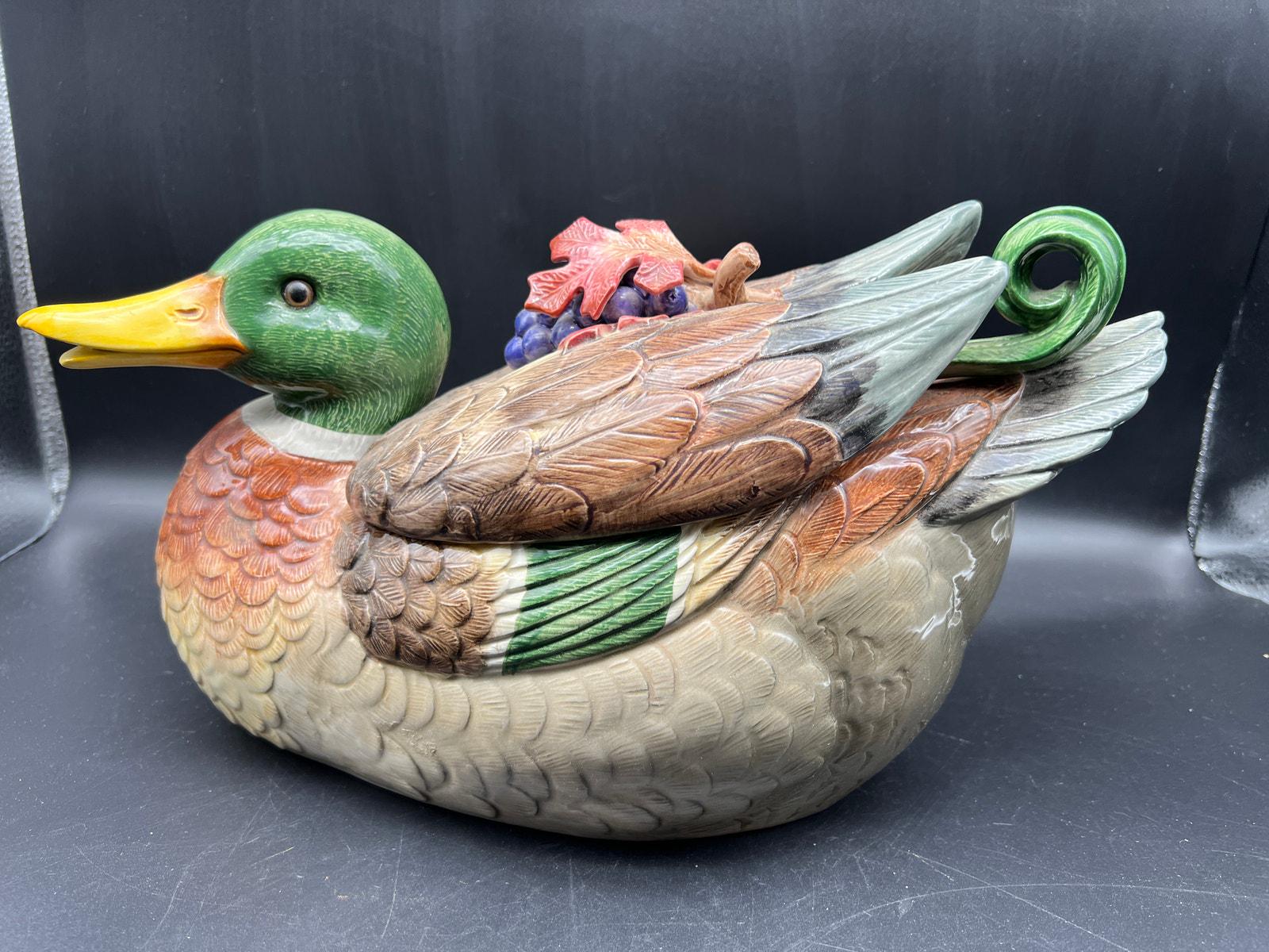 Fitz & Floydの1970年　陶器メールホルダー MAIL 置物 Fitz & Floyd Autumn Woods Mallard Duck Soup Tureen With Ladle and
