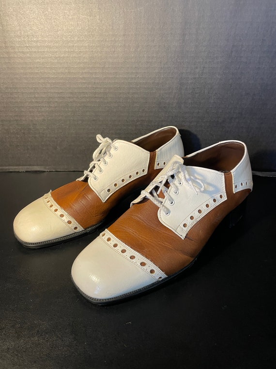 Vintage Brown & WHITE CAP TOE Two Tone‎  OXFORD Rockabilly Shoe sz 8 Men Vintage Mens Two Tone Shoes - Etsy main image 4