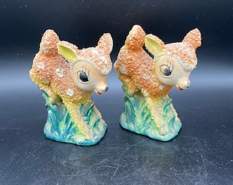 Vintage Spaghetti Sugar Texture Victoria Ceramics Japan Deer Fawn Salt and Pepper Shakers