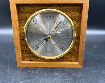 Vintage Barometer Germany 1970's Orange Brown Burlap Center