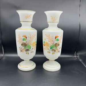 Beautiful Victorian Bristol Glass Hand Painted Mantel Vases