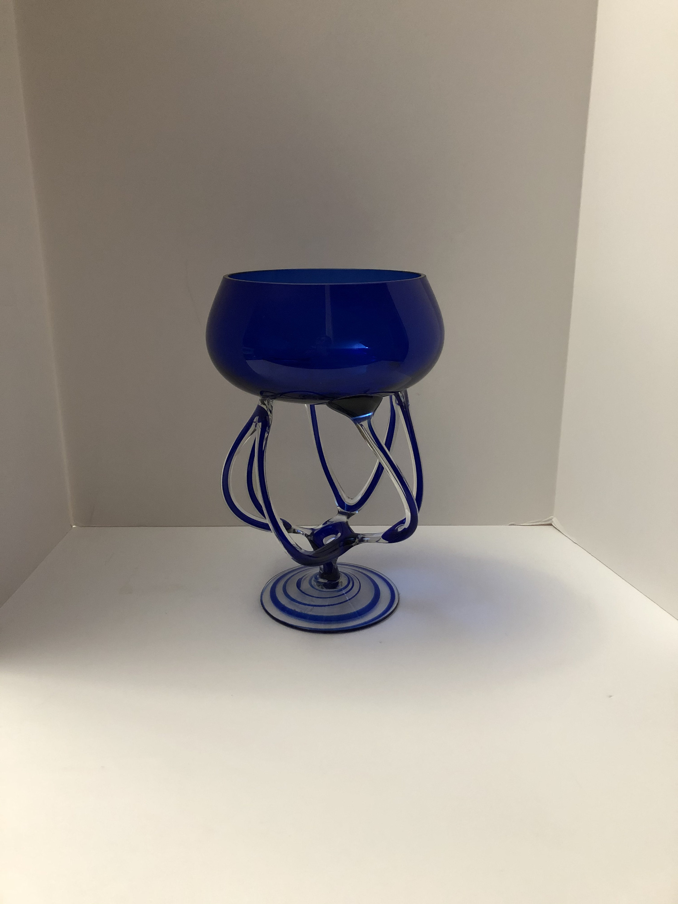 Jozefina Krosno Art Glass Octopus Compote Cobalt and Clear Jozefina Krosno Art Glass Octopus Compote Cobalt and Clear