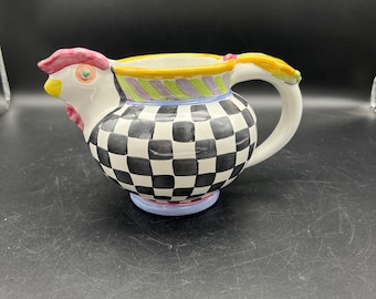MacKenzie-Childs Rooster Courtly Check Pitcher Piccadilly Pattern