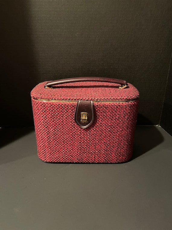 Vintage 1960's Celebrity Red Wool Tweed Train Case