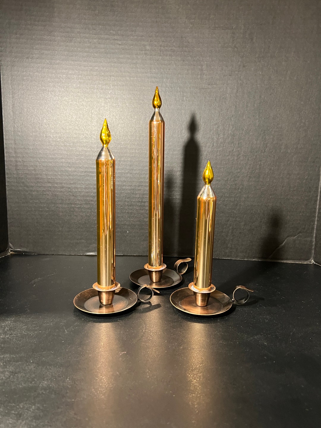 Antique Copper Finger Candle Holder With Glass Faux Candles Set of 3 Etsy