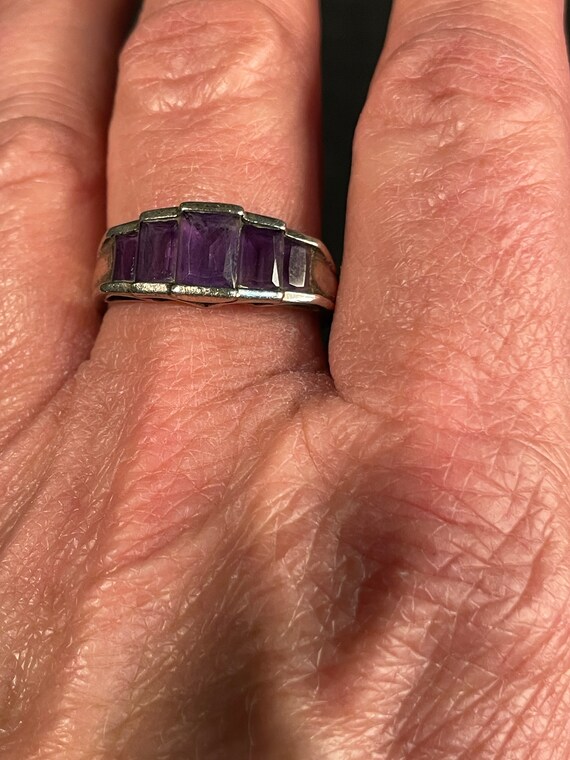 Vintage 5 Stone Amethyst Ring Size 10 - image 3