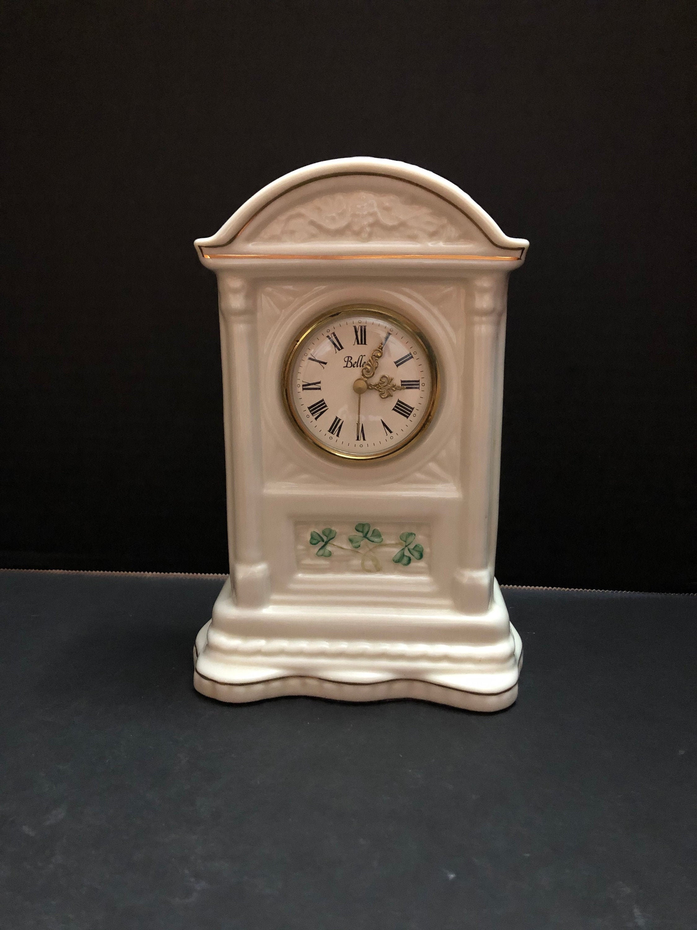 Belleek Fine China Irish Clock With Shamrocks Etsy