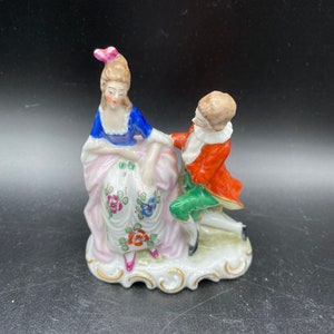 Antique Capodimonte Miniature Figurine Crown N Mark Georgian Courting Couple Fine Porcelain