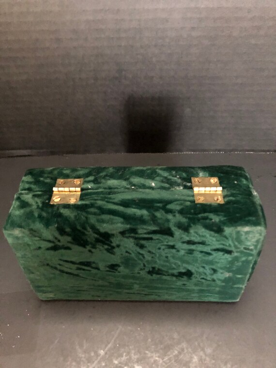 Unusual Green Velvet Jewelry Box with Written Brass "… Gem