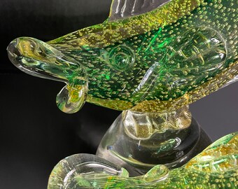 工芸品 Alfredo Barbine 1960's Alfredo Barbini Murano Green and Amber Cased