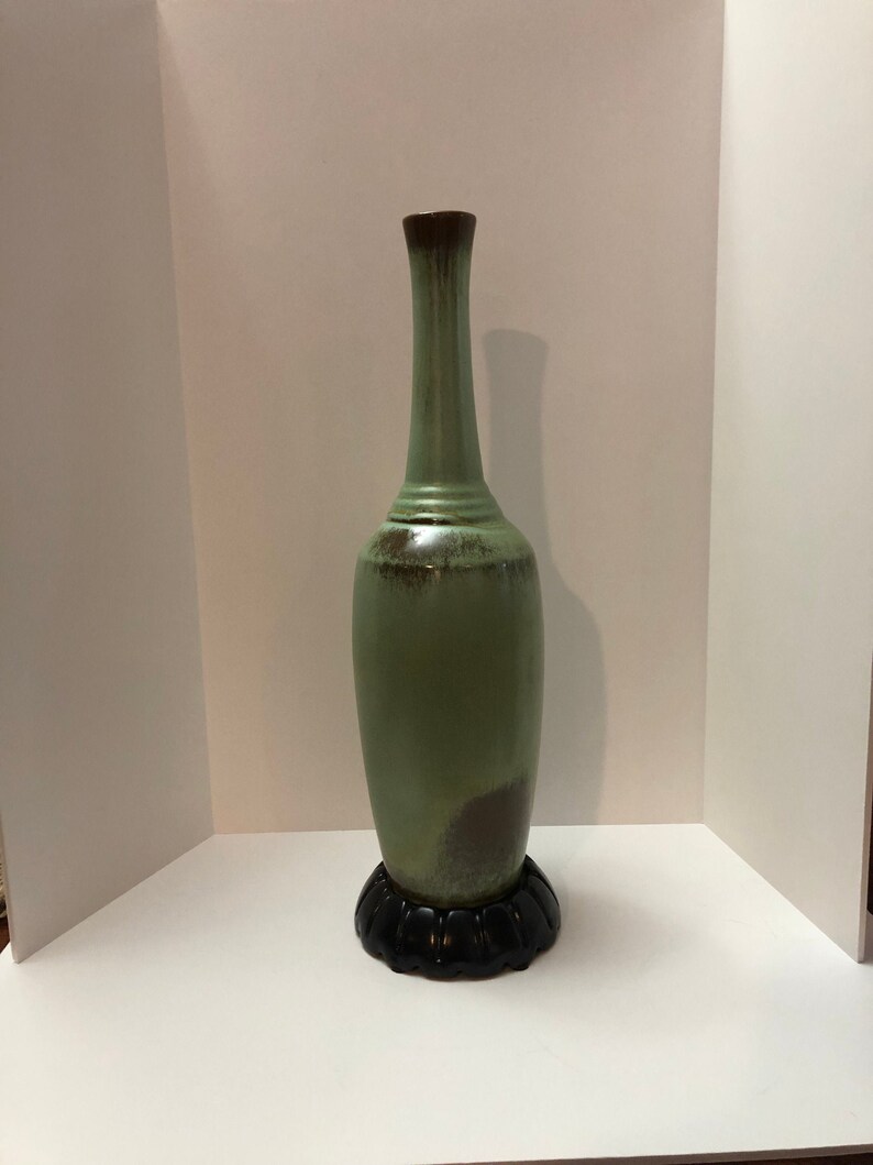Frankoma Prairie Green Pottery Tall Vase Signed and Numbered