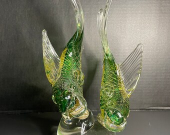 工芸品 Alfredo Barbine 1960's Alfredo Barbini Murano Green and Amber Cased