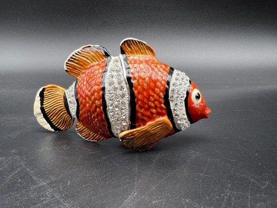 Metal Enamelled Bejeweled Clownfish Nemo Trinket Box