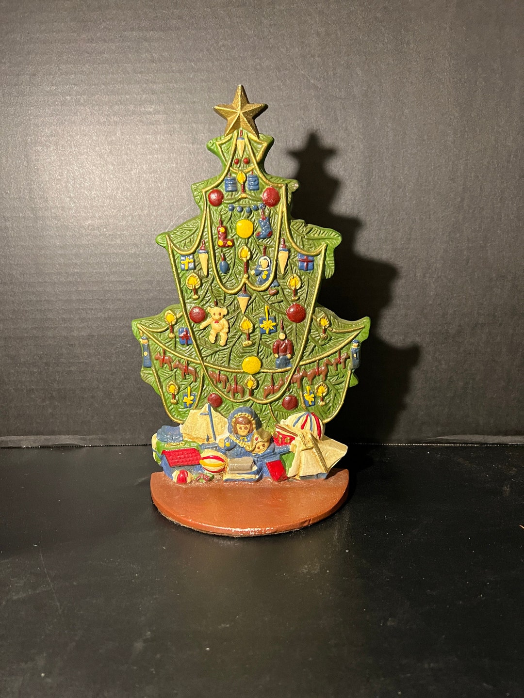 Cast Iron Hand Painted Christmas Tree Door Stop Etsy