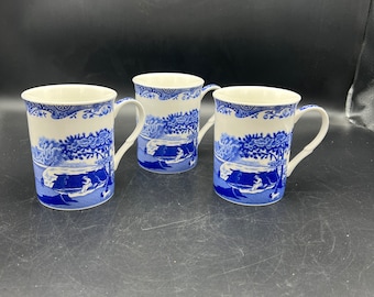 Spode Blue Italian Porcelain Set of 3 Coffee Mugs #A12 12 oz Cup